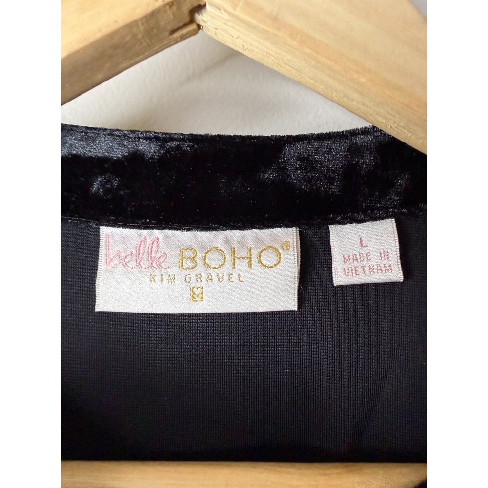 "As Is" Belle Boho by Kim Gravel Crushed velvet Embroidered Top Blackı L {#142-W - Picture 3 of 4
